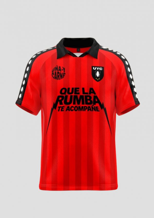 Camiseta Premium roja "Que la Rumba te acompañe" Frente